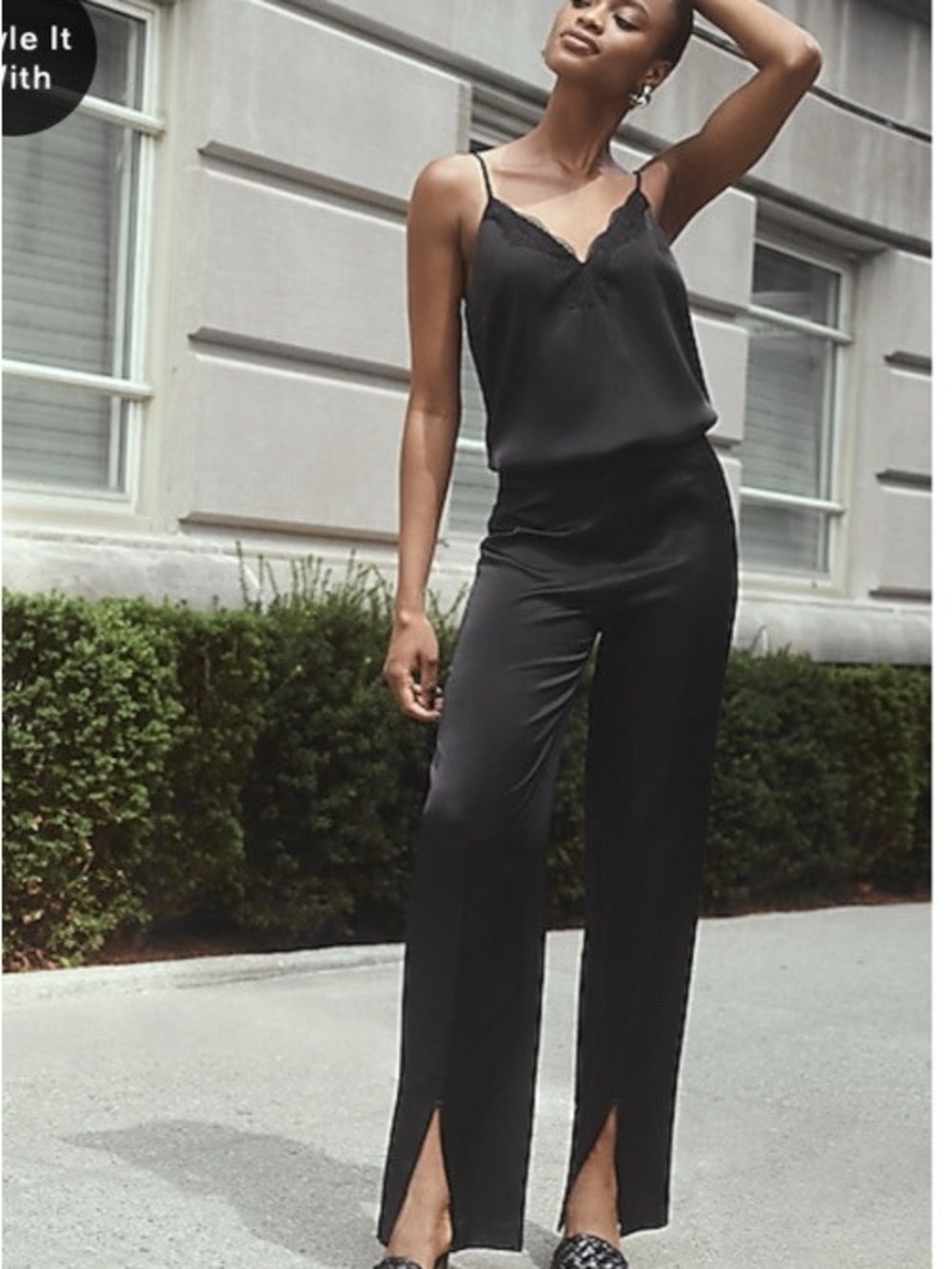 Express Black Satin Pants with Front Slits